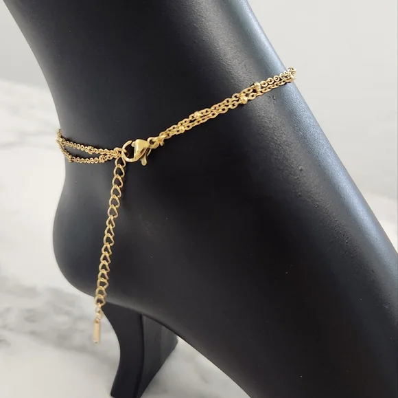 Gold Beach Starfish, Shell & Crystal Accent Charm Anklet Bracelet - Picture 7 of 10